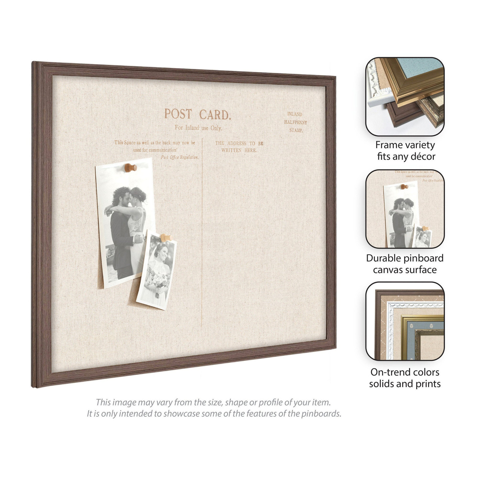 Framed Fabric Pinboard Linen Vintage Post Card Wall Organization
