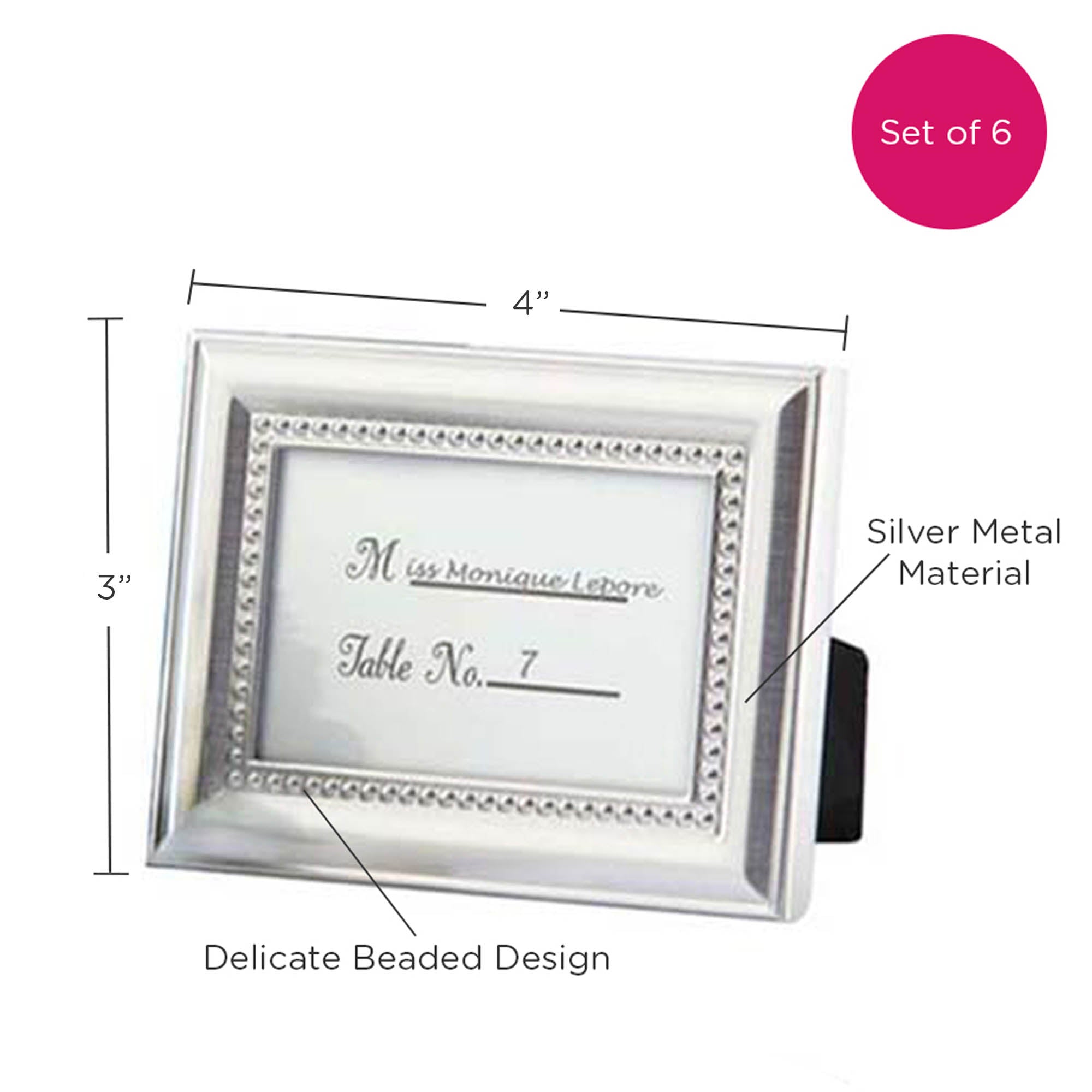 Beautifully Beaded Silver Place Card/Photo Holder (Set of 6)