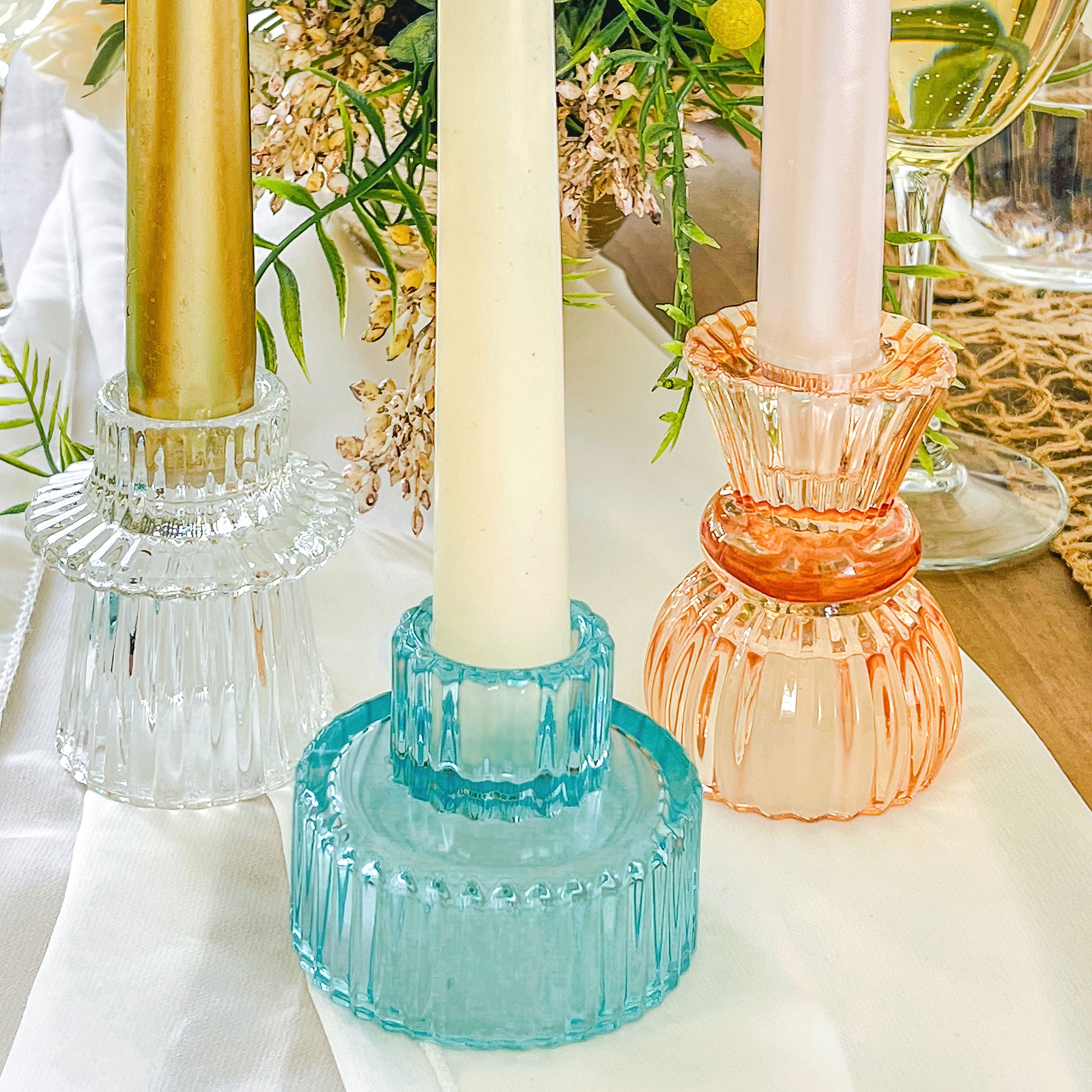Blue Ribbed Candlestick/Tealight Holders- Set of 6