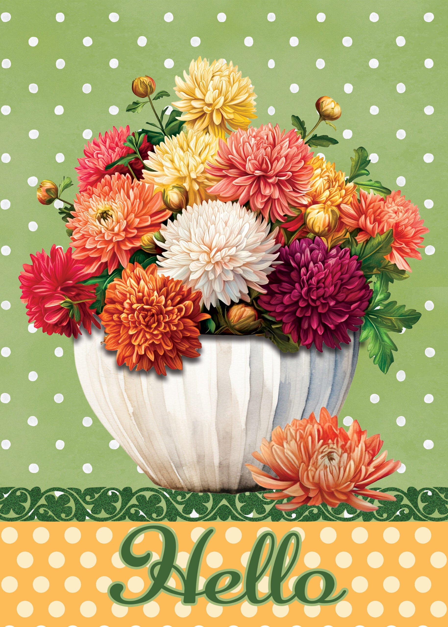Mums in White Vase- Wind Current Flag