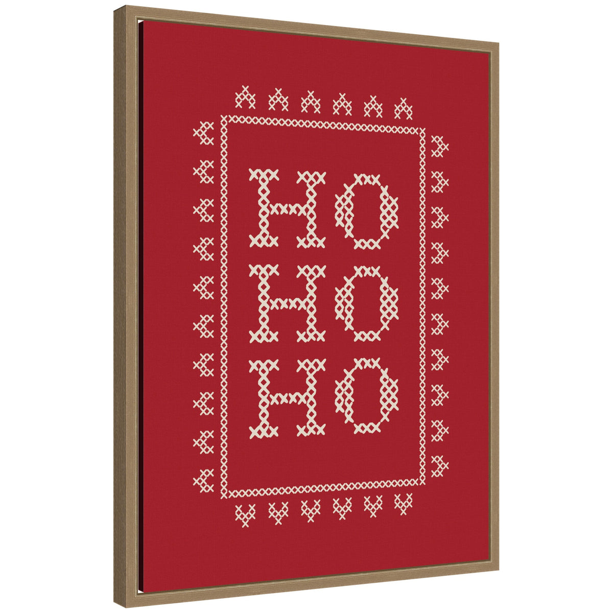 Ho Ho Ho Cross Stitch Red by Kikiandnim Framed Canvas Wall Art Print