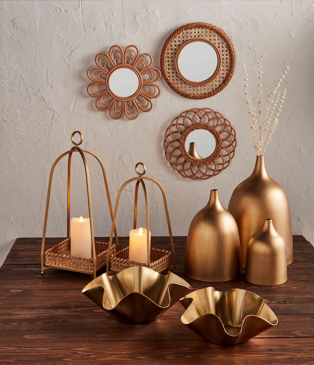 Cane Tray Lantern Set