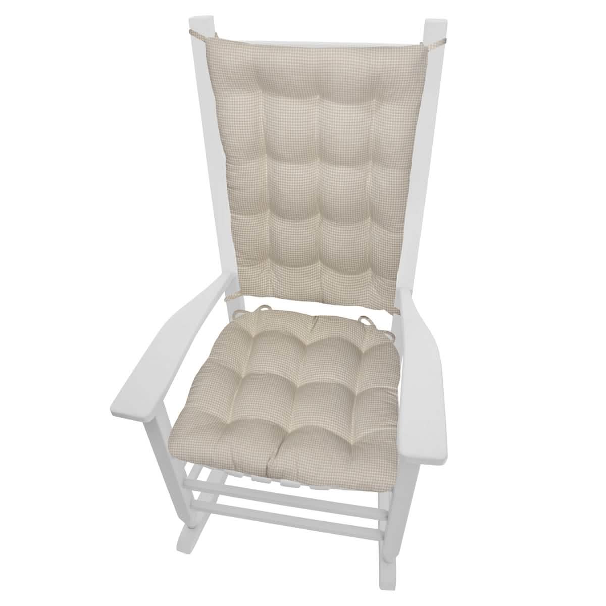 Madrid Natural Gingham Rocking Chair Cushions - Made in USA - 100% Cotton