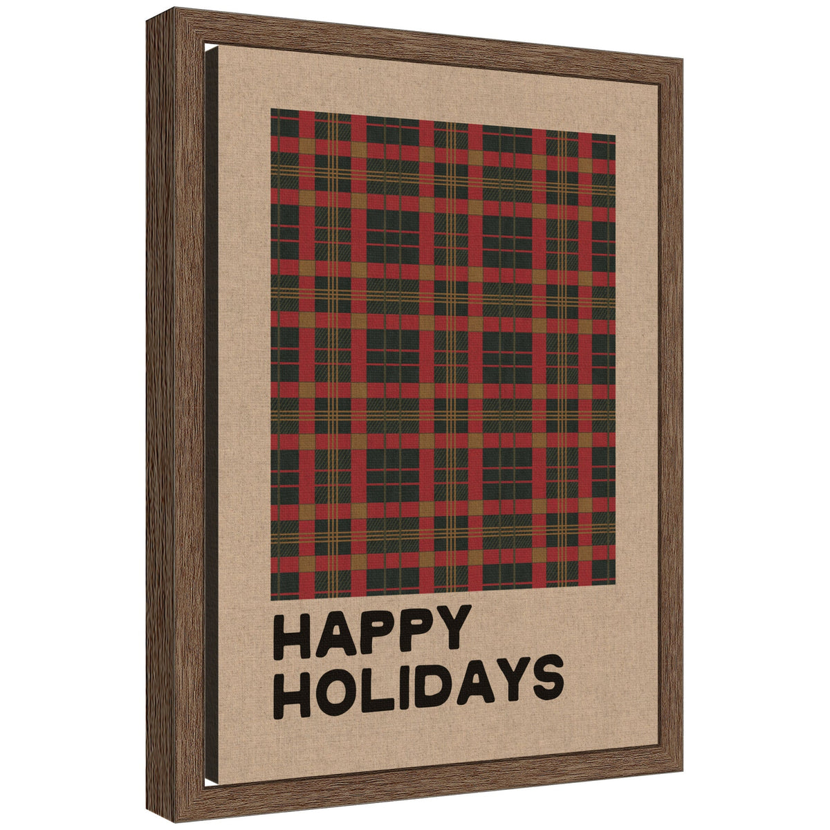 Holiday Plaid Neutral Linen by Kikiandnim Framed Canvas Wall Art Print