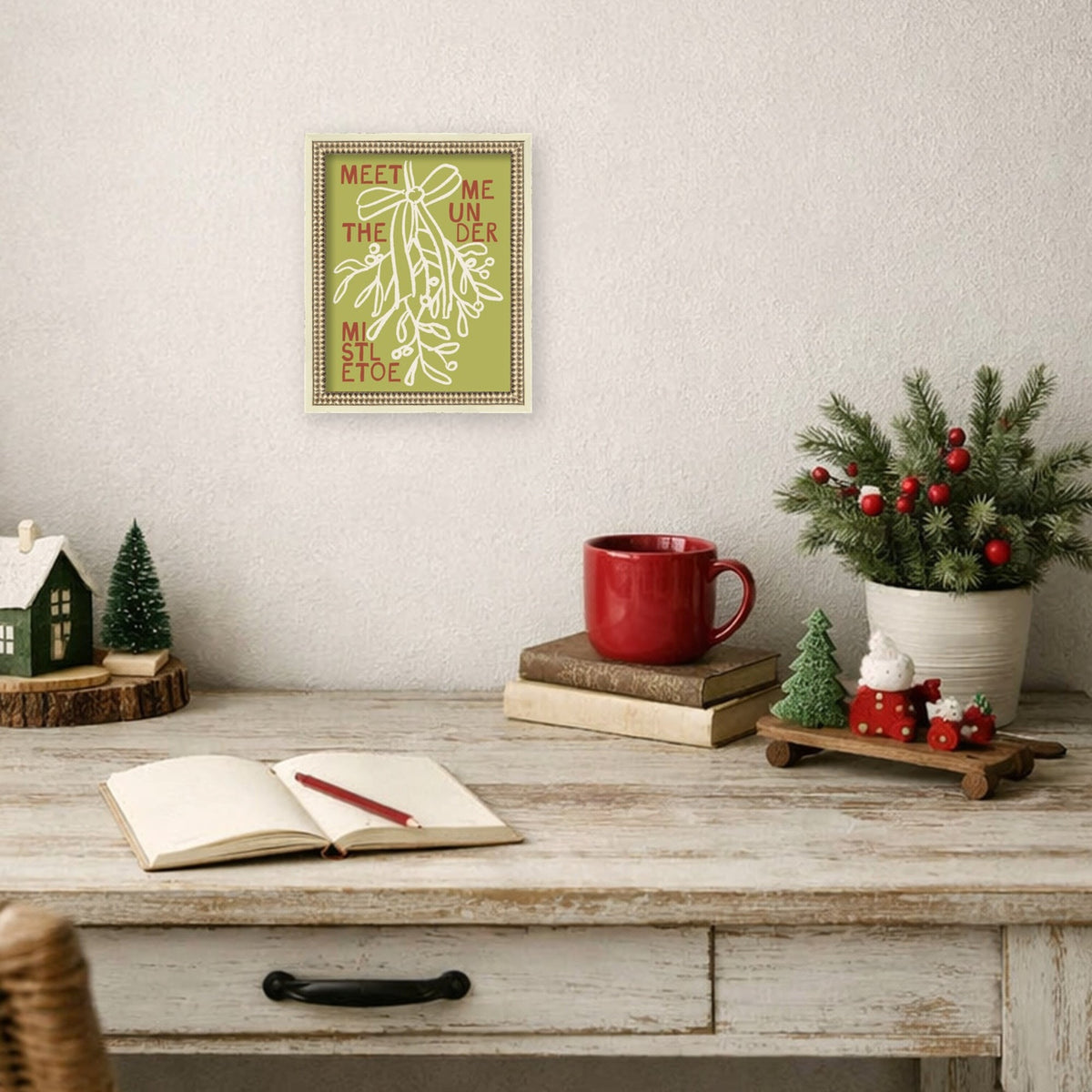 Mistletoe by Kikiandnim Framed Mounted Canvas Wall Art Print