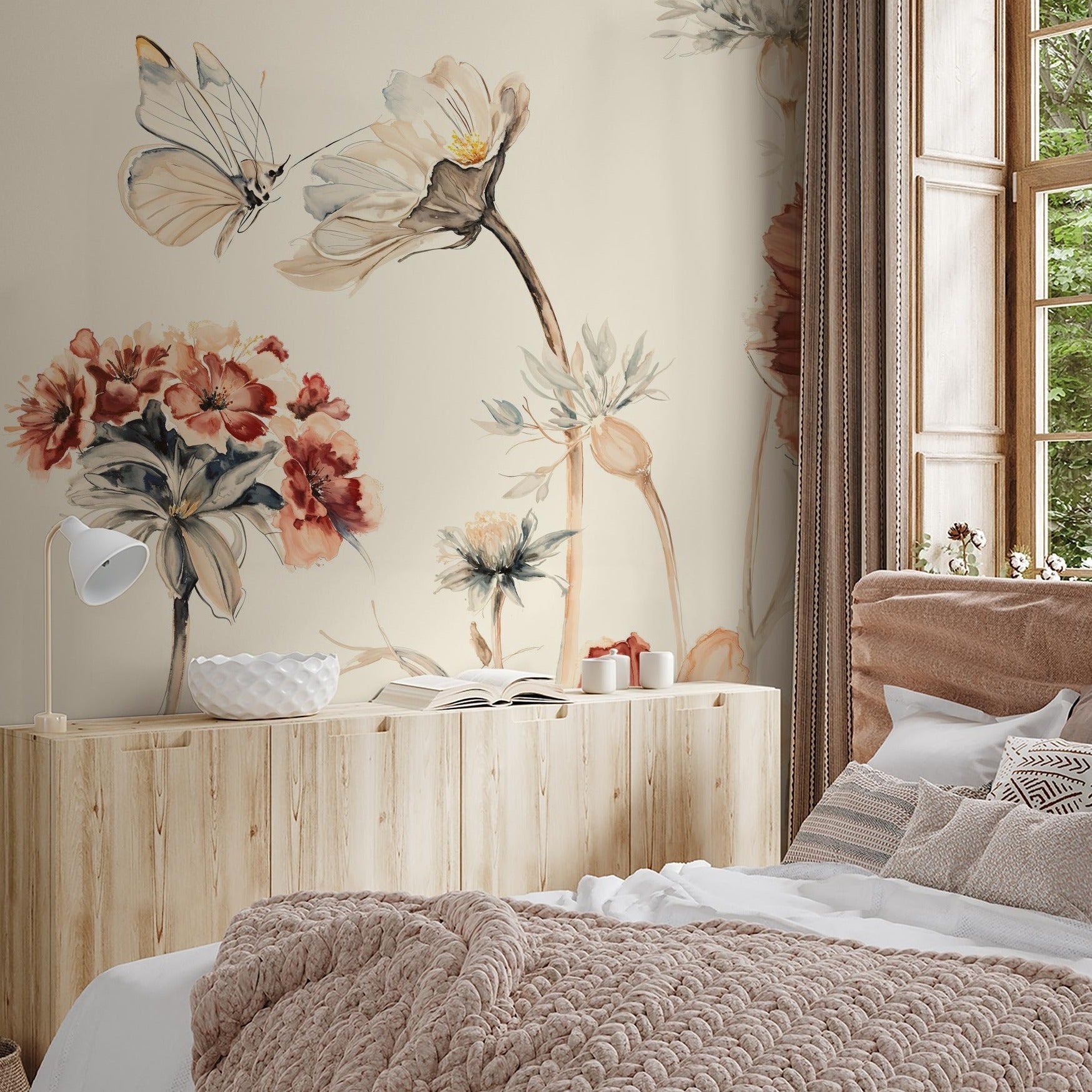 Wildflower Dreams Wallpaper (Cream) - 18 FT H X 17.4 FT W LUXE
