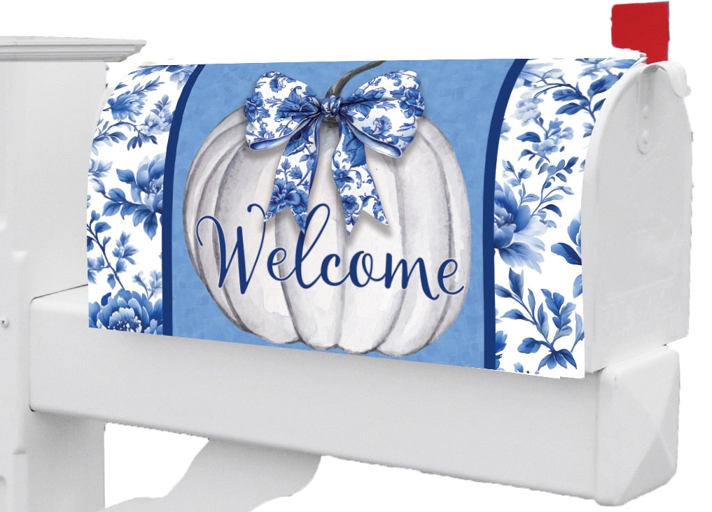 Blue & White Pumpkin-Mailbox Makeover