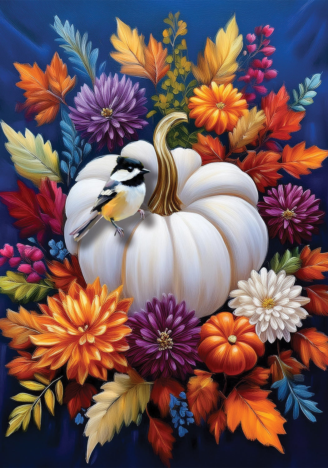 Mums & Chickadee-Flag