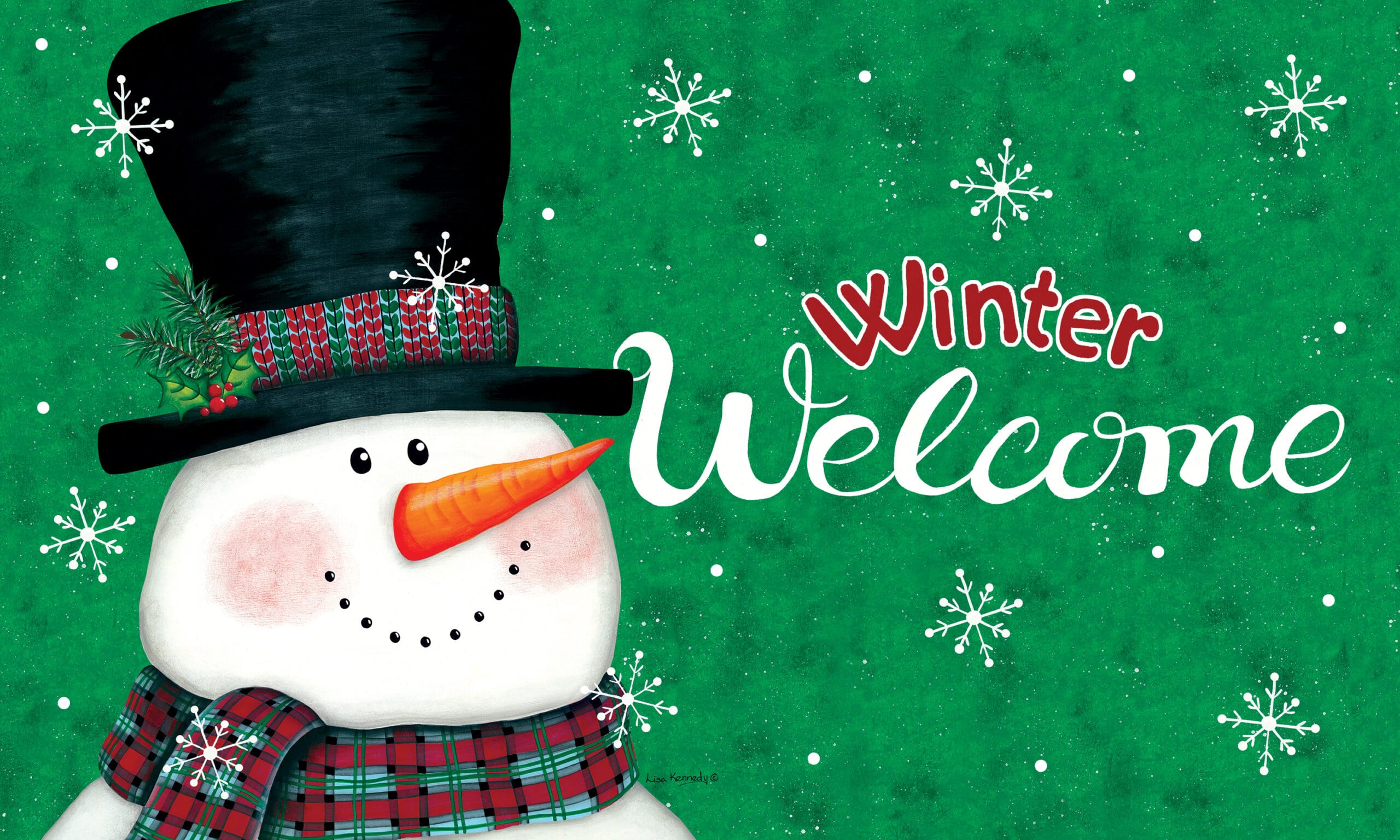 Snowman on Green-Floor Mat