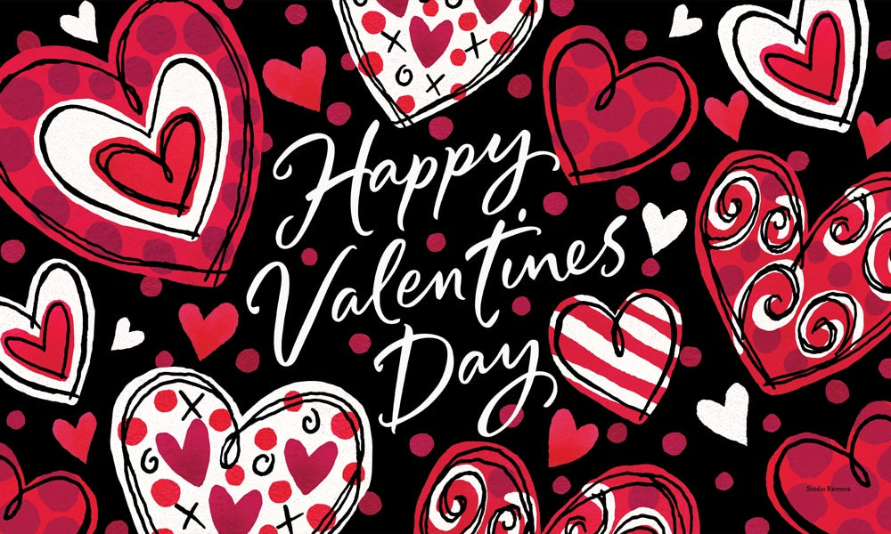 Floor Mat-Black and Red Hearts