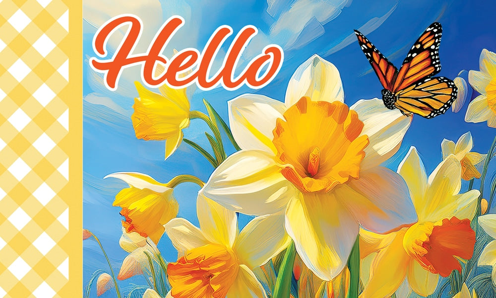 Floor Mat-Daffodils and Butterfly