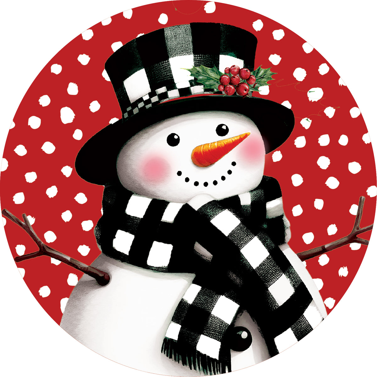 Checkered Snowman-Accent Magnet
