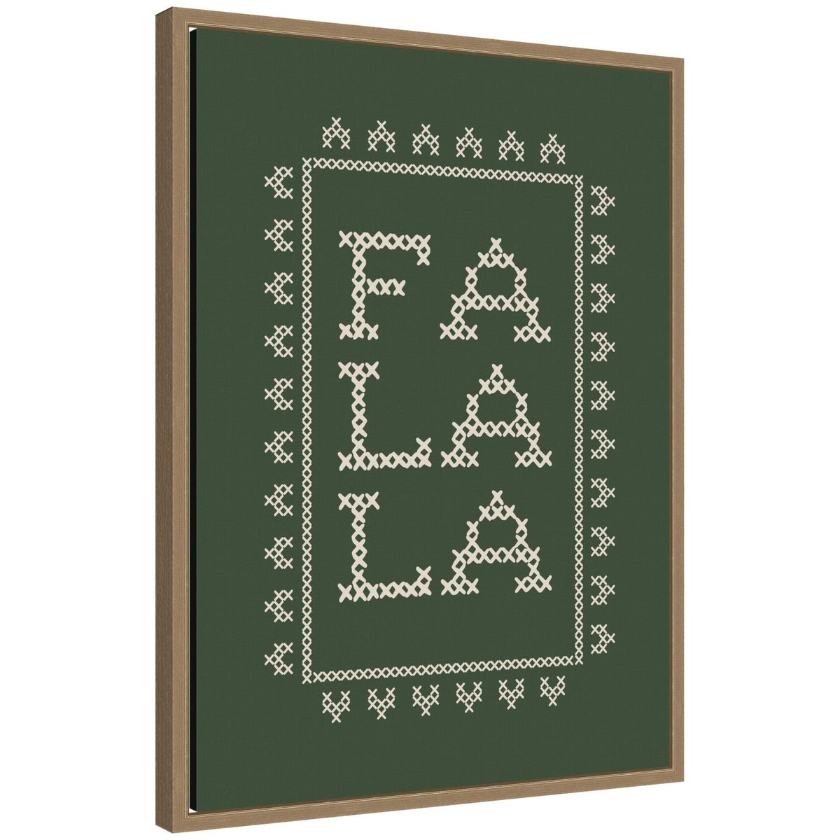 Fa La La Cross Stitch Green by Kikiandnim Framed Canvas Wall Art Print
