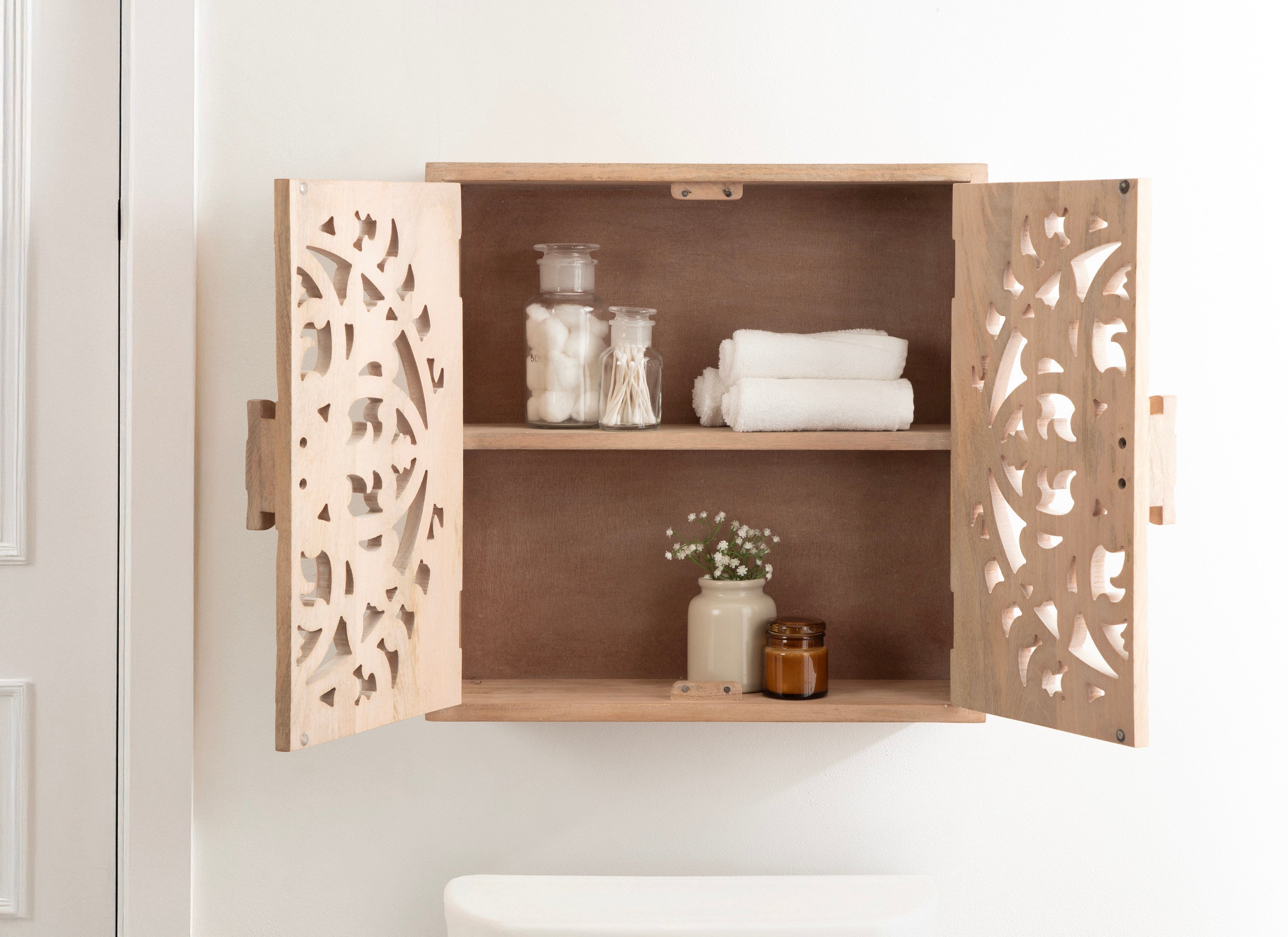 Saanvi Carved Wood Wall Cabinet