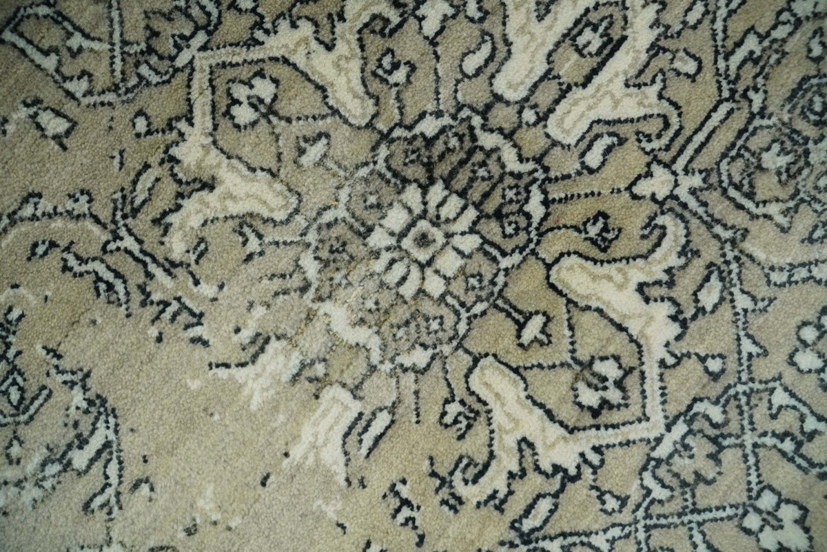 6x9 Fine Hand Knotted Beige and Black Traditional Vintage Persian Style Antique Wool Rug