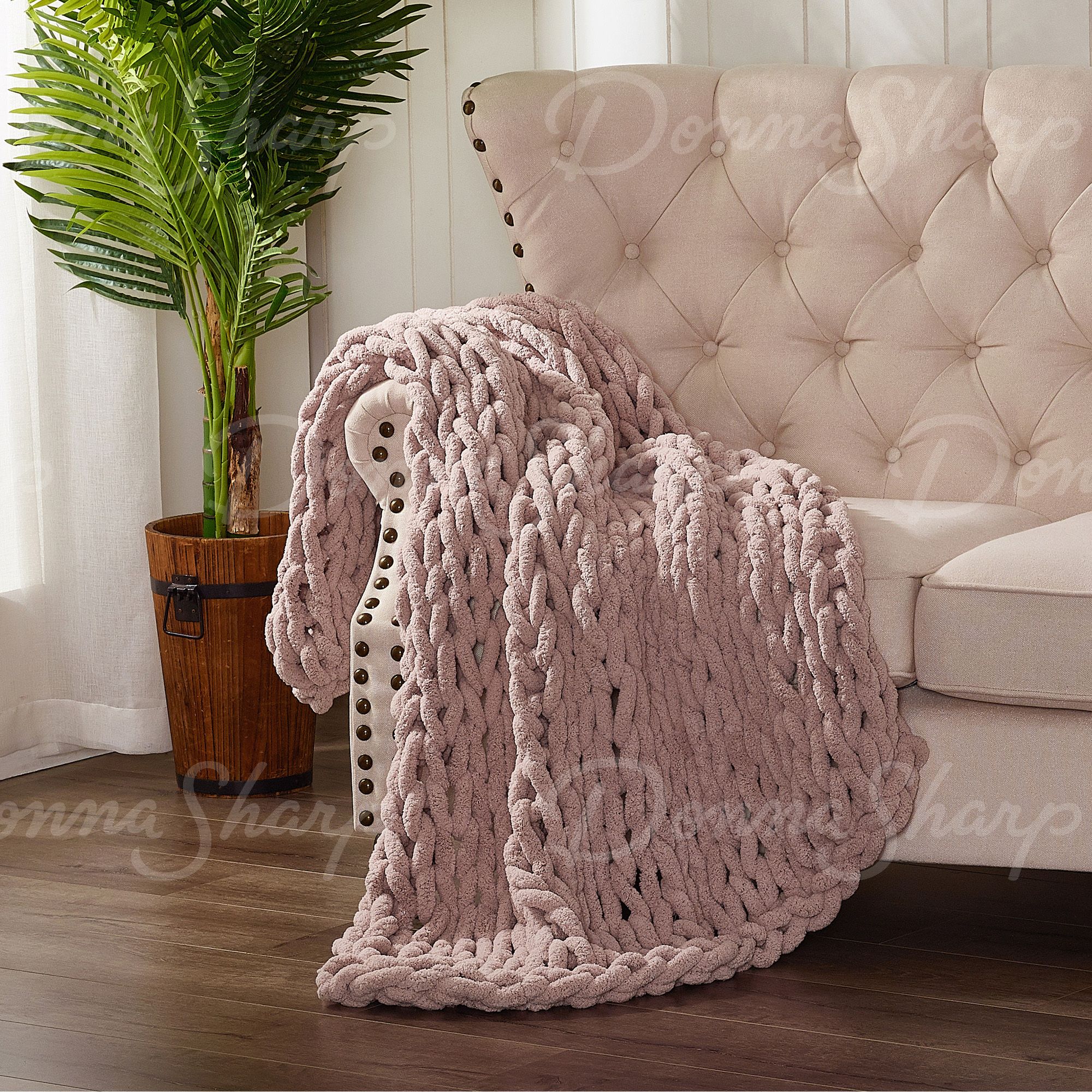 Chenille Knit Throw- Blush