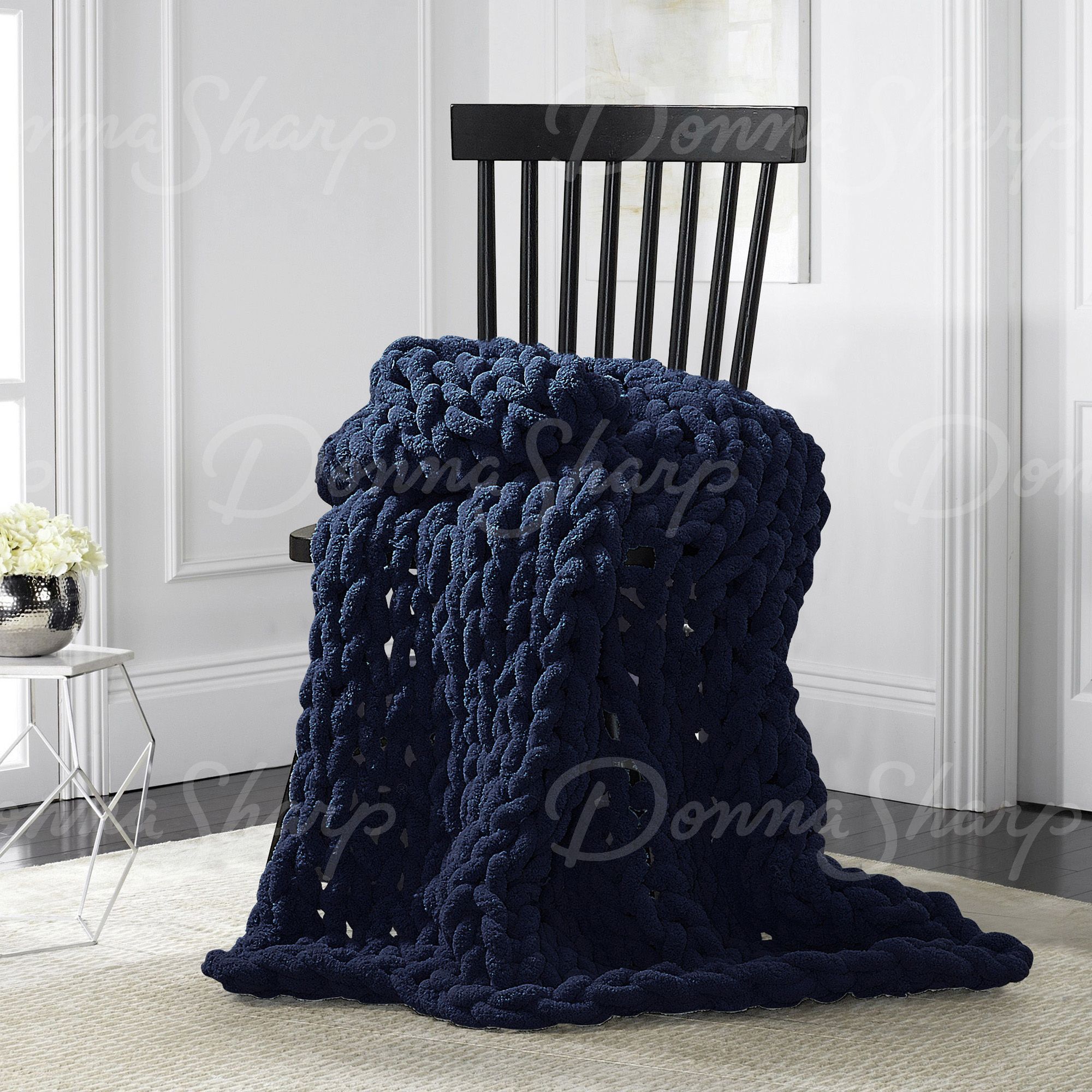 Chenille Knit Throw- Navy
