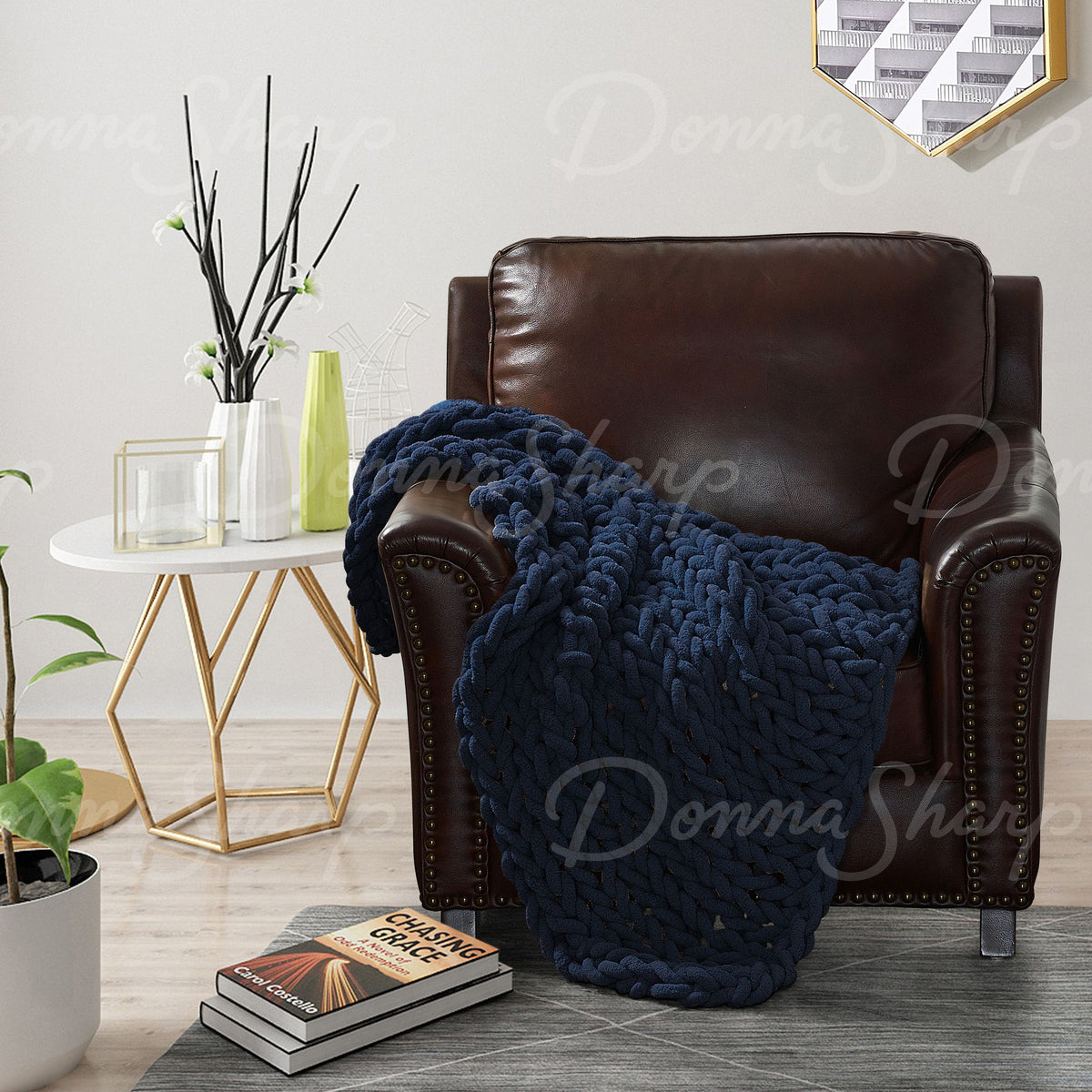 Chenille Knit Throw- Navy