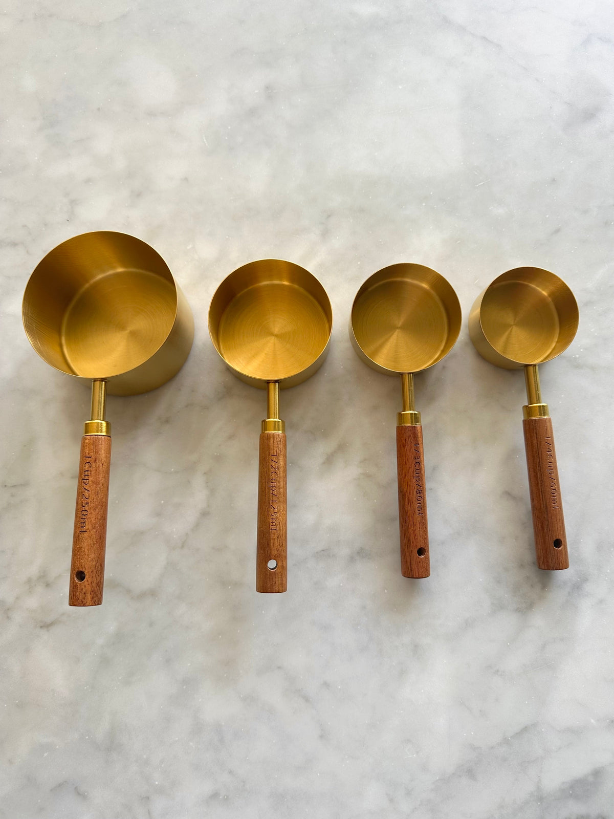 Acacia Wood and Gold Measuring Cups, Set of 8