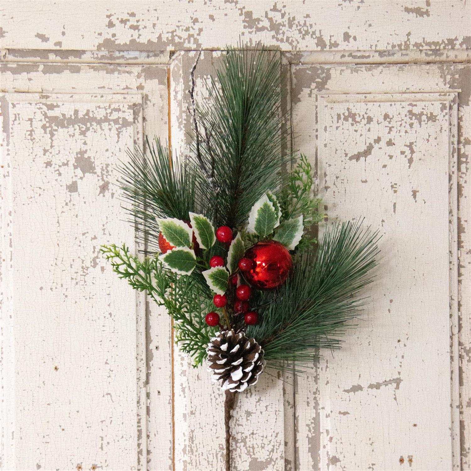 Pick - White Pine With Red Ornaments ( Set of 2)