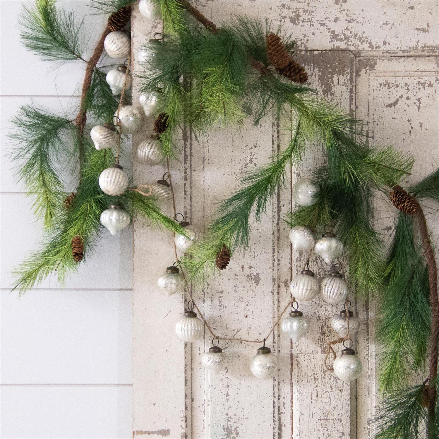 Garland - White Mercury Glass Ornaments