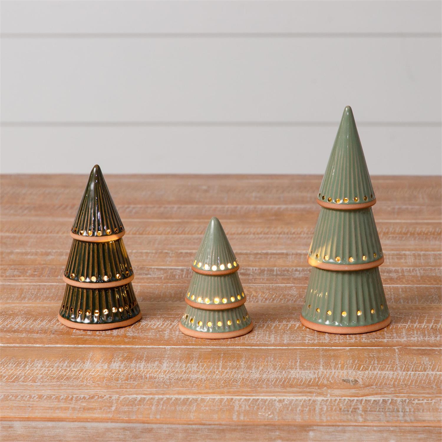 Ceramic Light up Trees Green- Set of 3