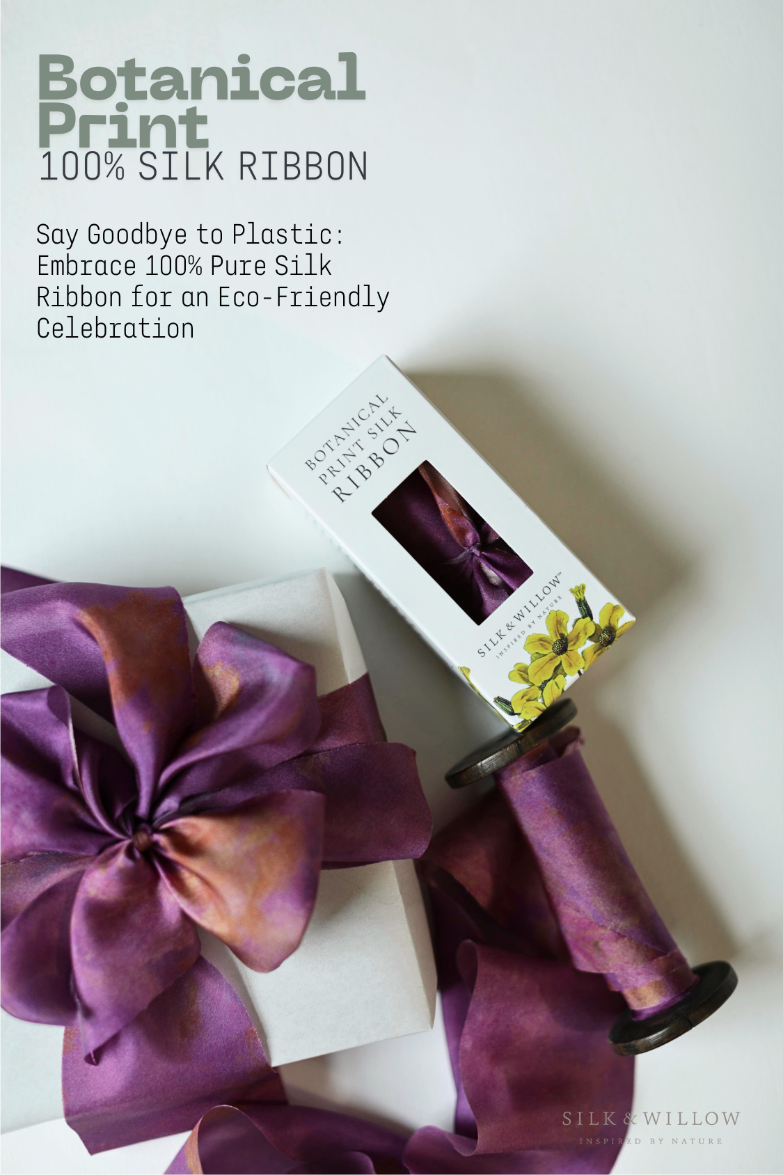 Hot Peony Botanical Print Silk Ribbon