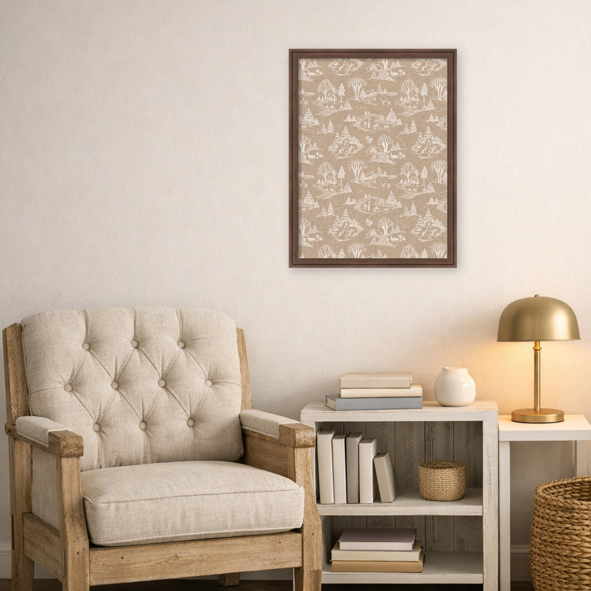 Framed Fabric Magnetic Board Wonderland White Toile Wall Organization