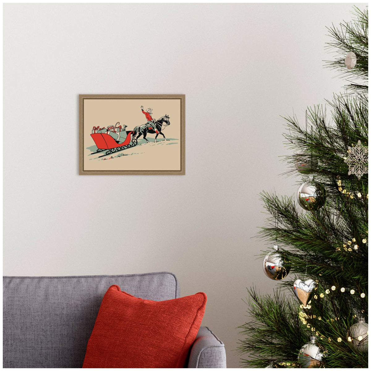 Christmas Cowboy by Megan Ryan Framed Canvas Wall Art Print