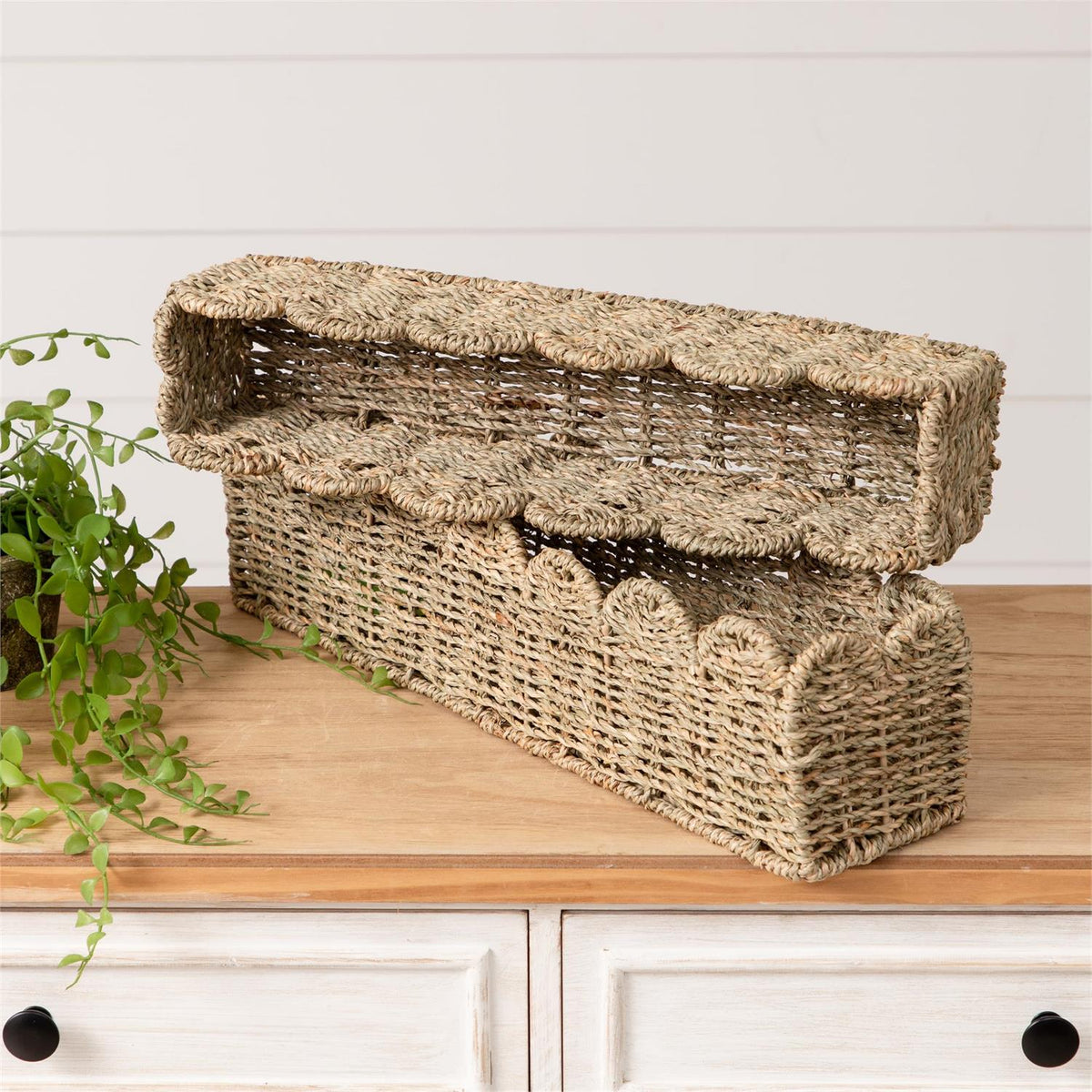 Scalloped Edge Seagrass Baskets, Wide