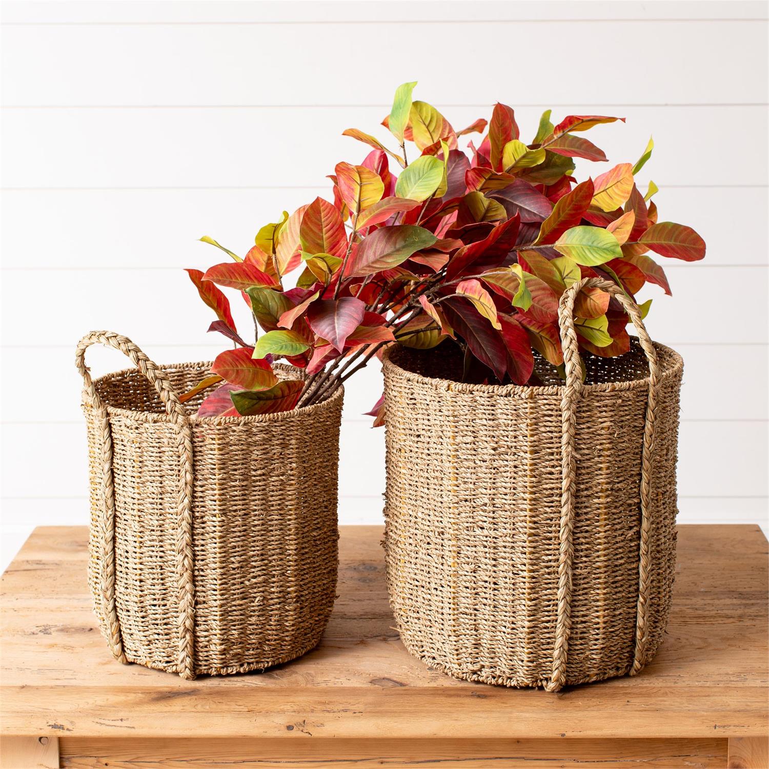Basket - Round Seagrass With Braided Handles