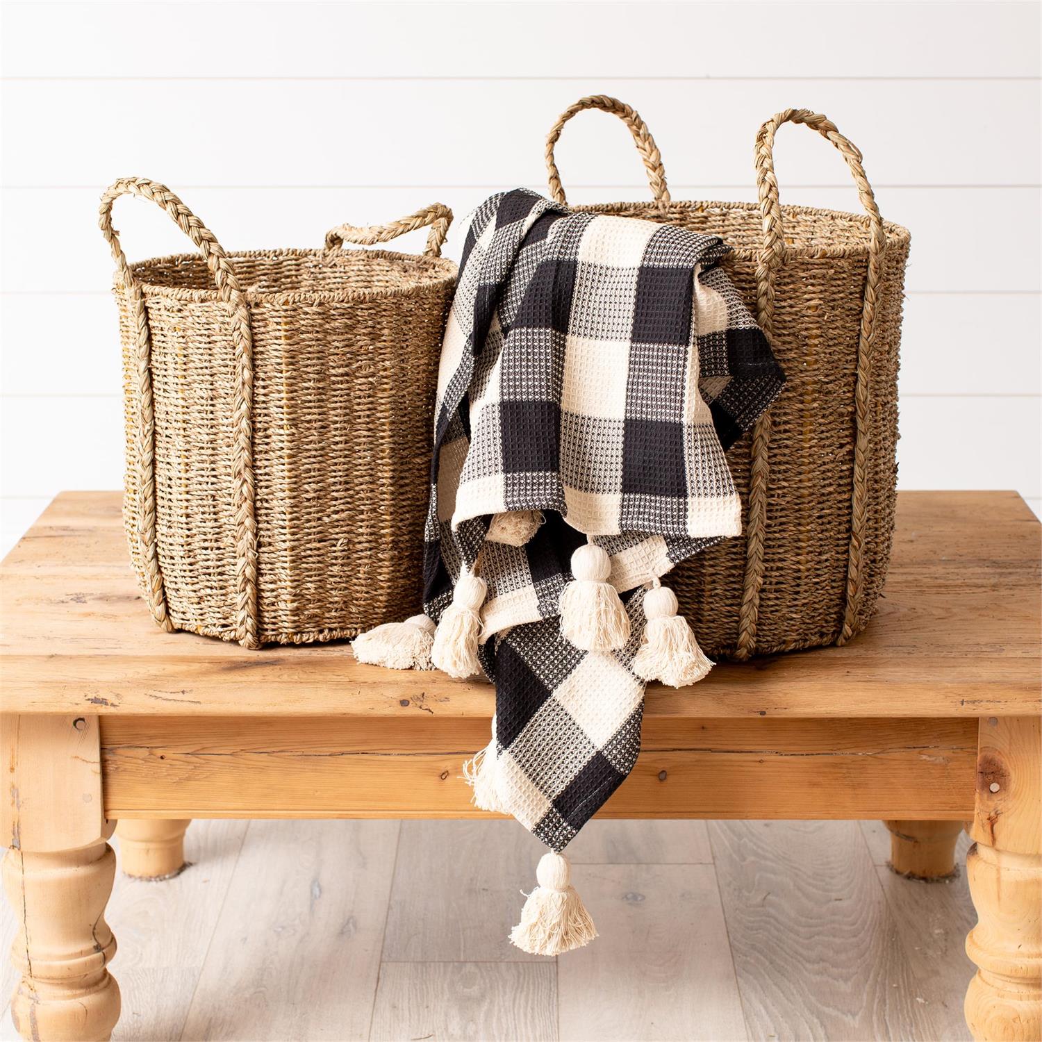 Basket - Round Seagrass With Braided Handles