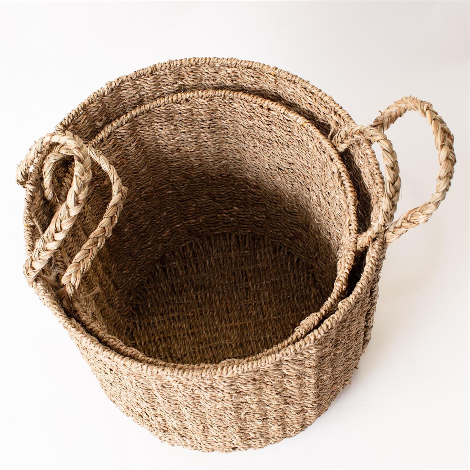 Basket - Round Seagrass With Braided Handles