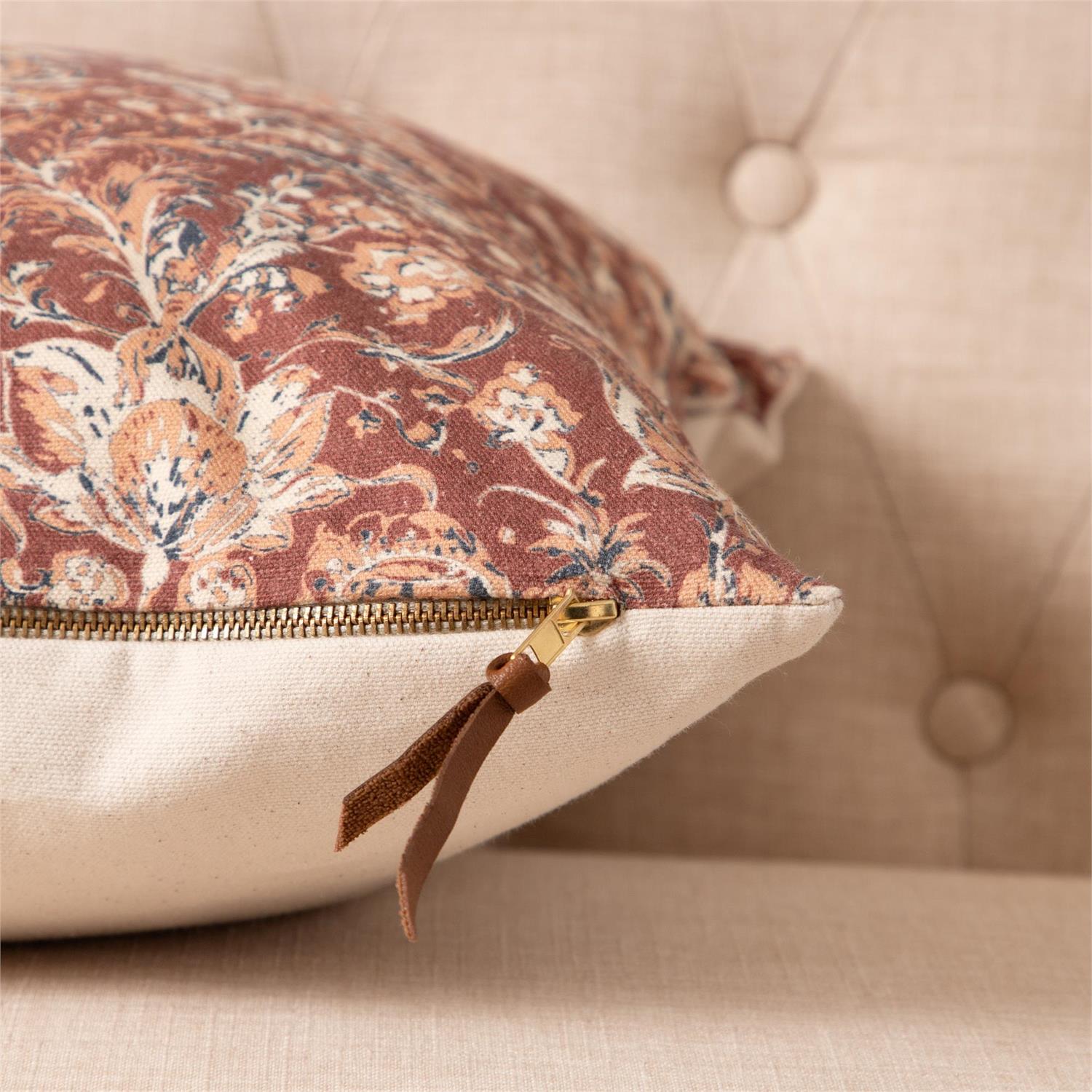 Pillow-Rust and Navy Block Print