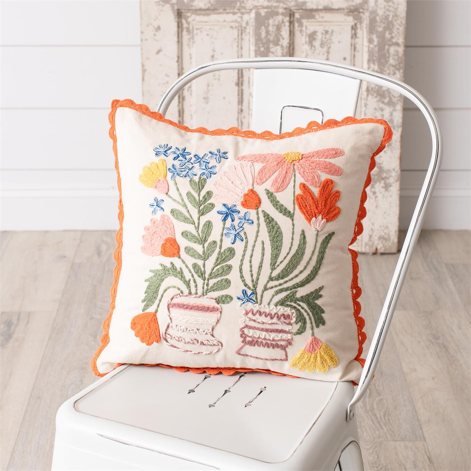 Pillow - Boho Embroidered Floral Vases