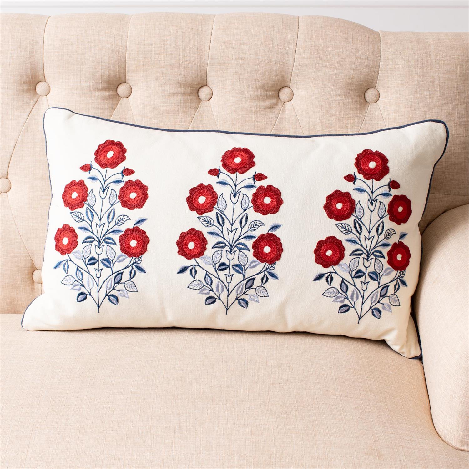 Lumbar Pillow - Red White And Blue Embroidered