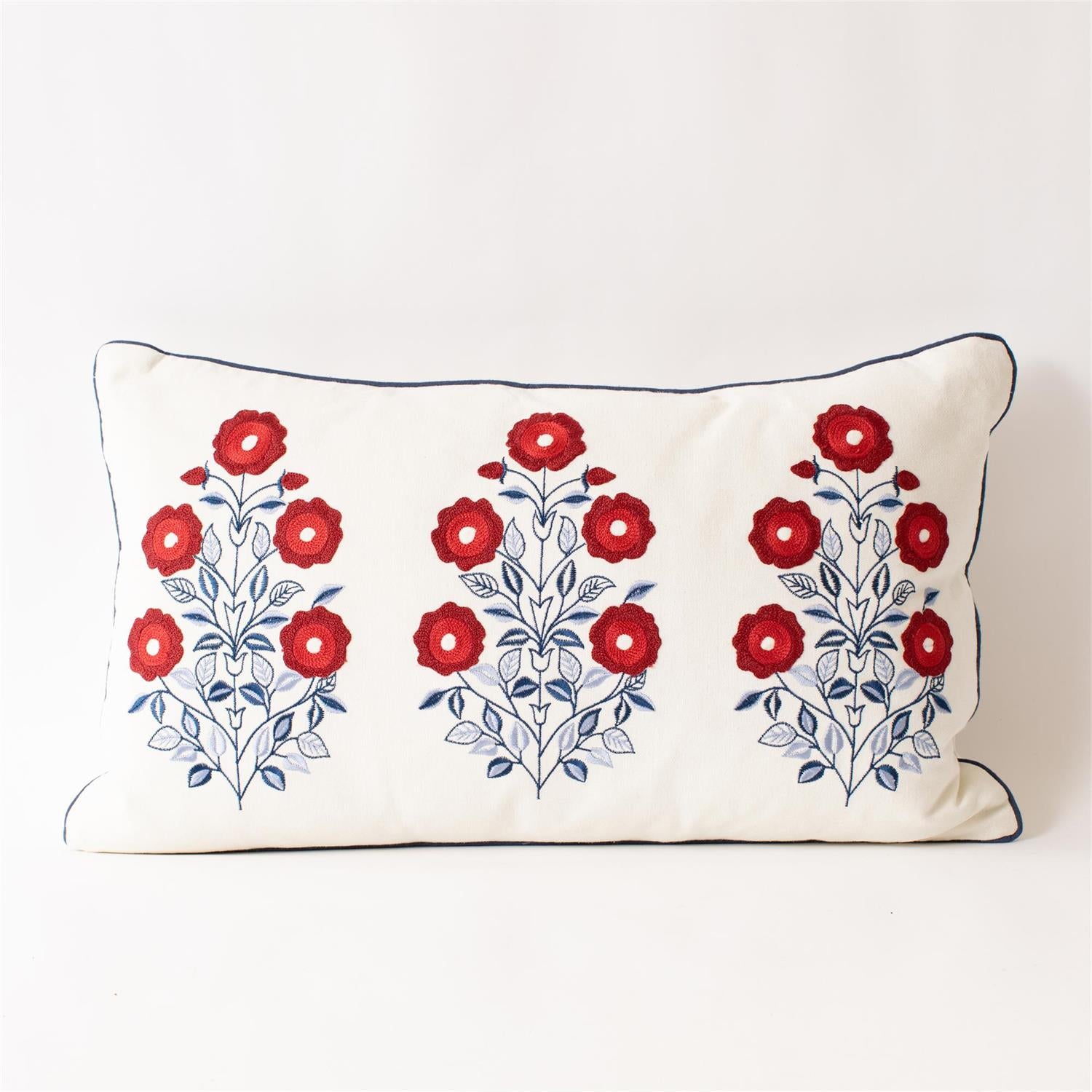 Lumbar Pillow - Red White And Blue Embroidered