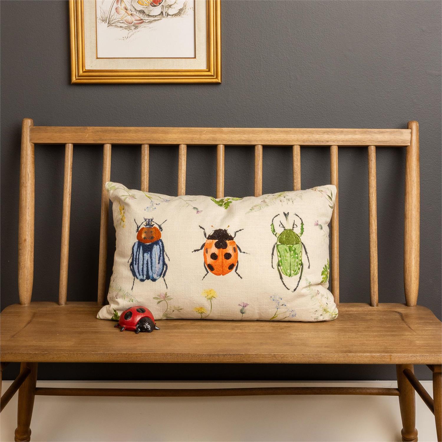 Lumbar Pillow - Embroidered Beetles