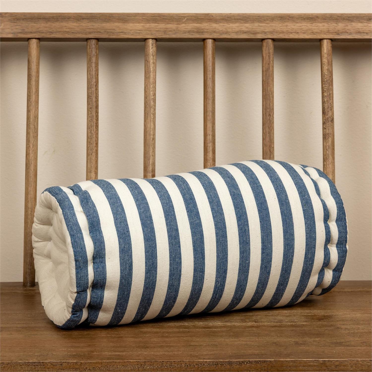 Round Bolster Pillow - Blue Stripes