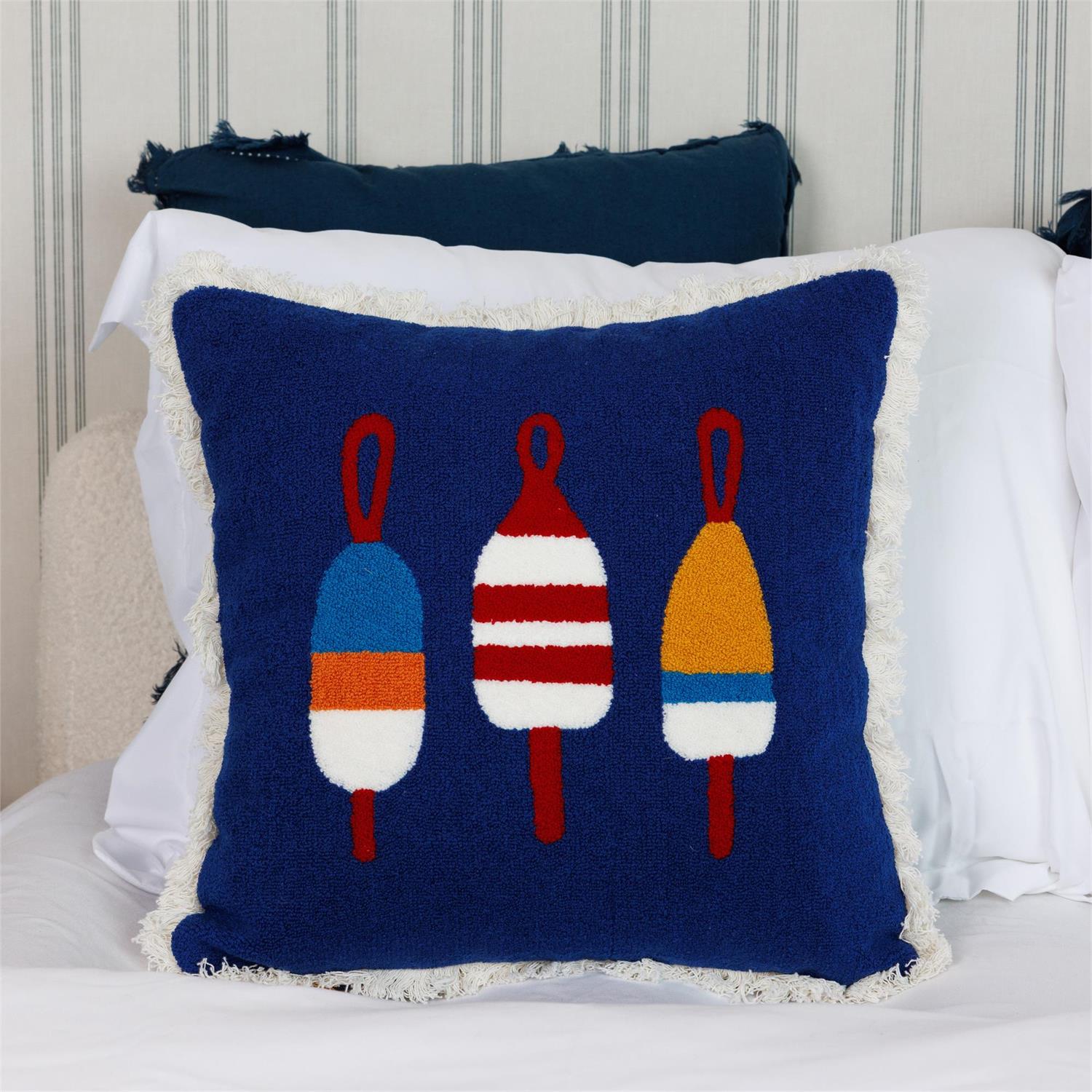 Pillow - Harbor Buoys, Hook Embroidery