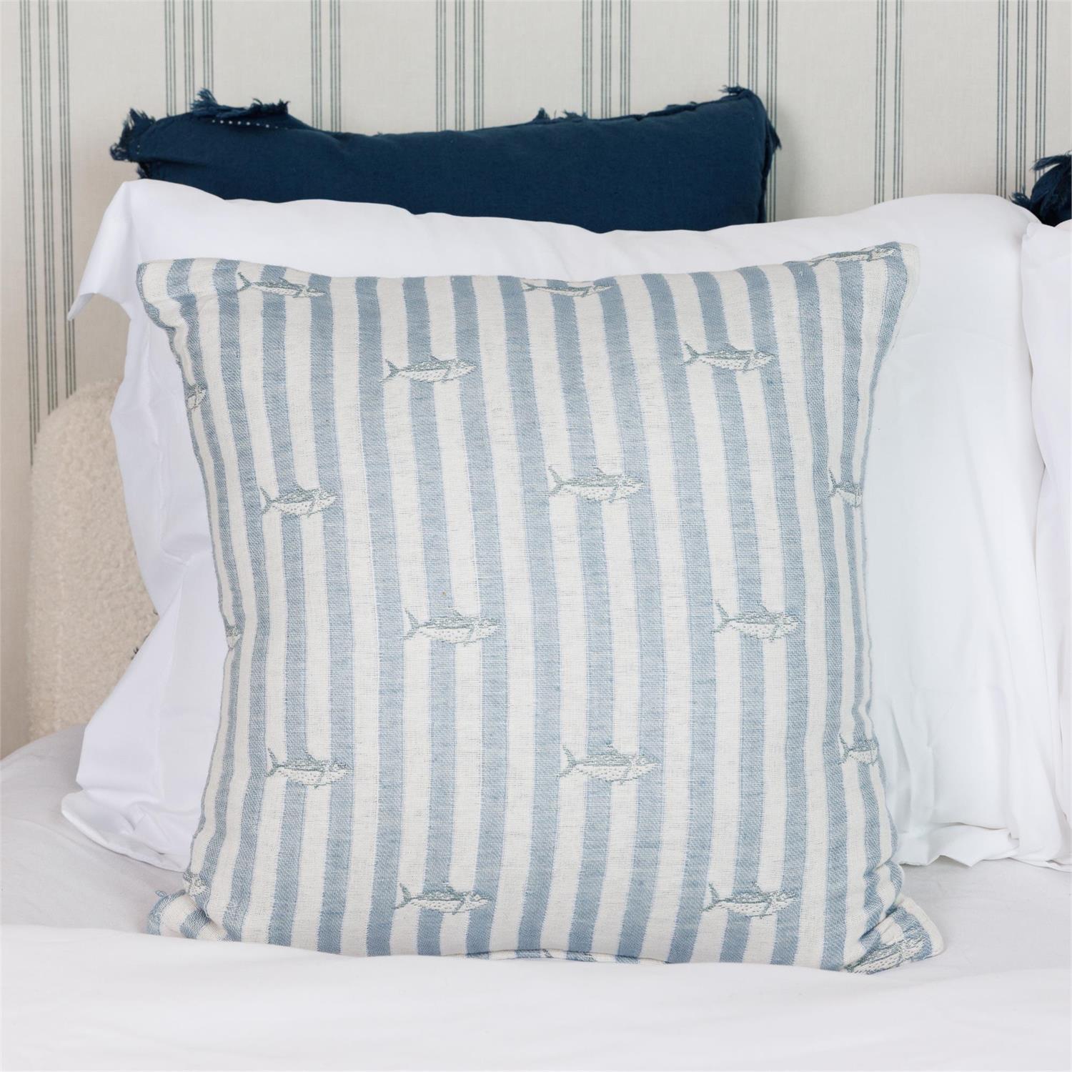 Pillow - Blue Tides and Fish Stripe