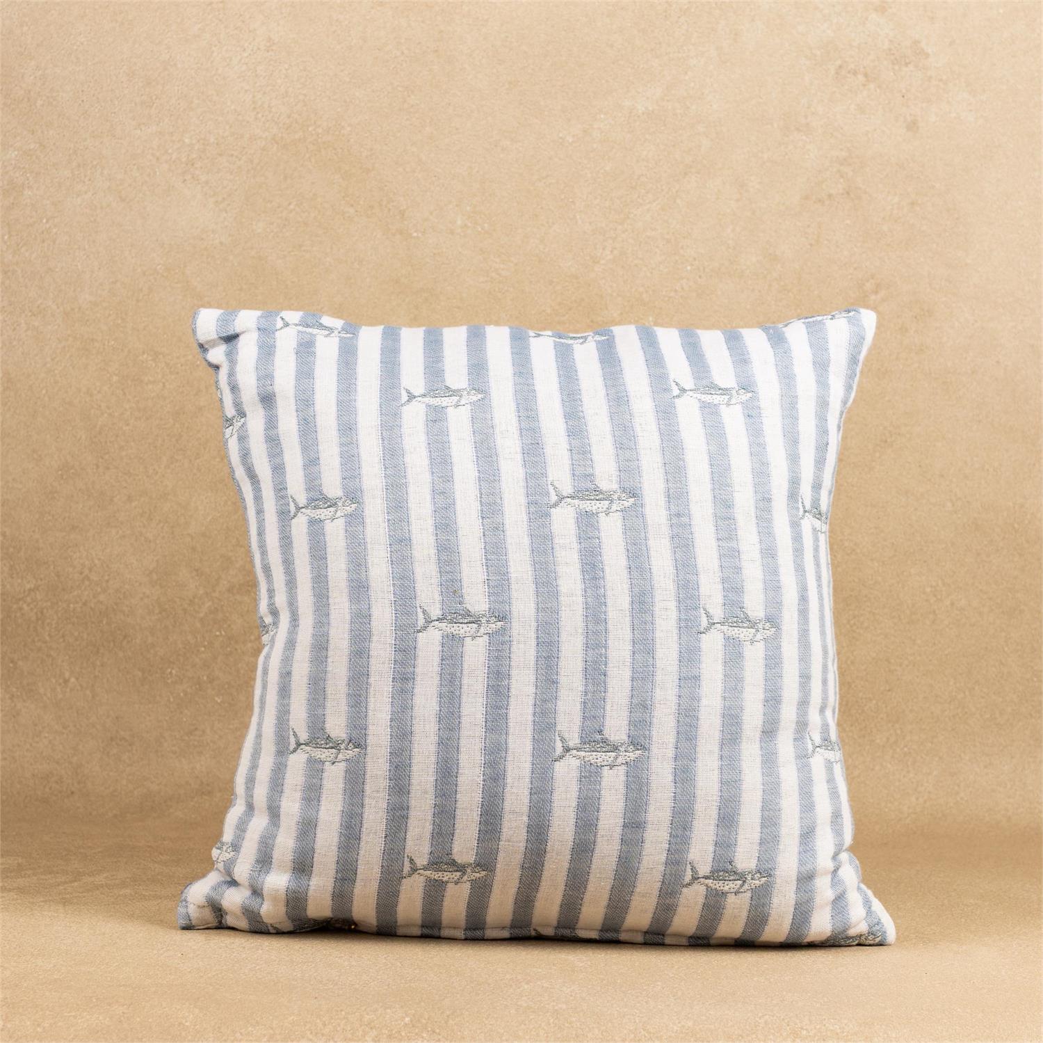Pillow - Blue Tides and Fish Stripe