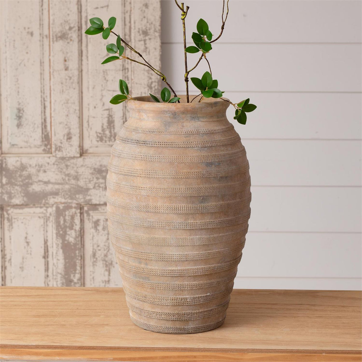 Textured Striped Ceramic Vase