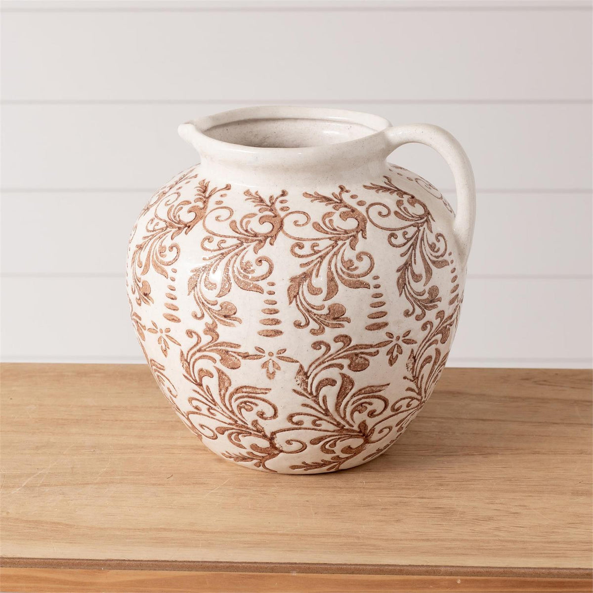 Ceramic Jug Vase, Tan Floral