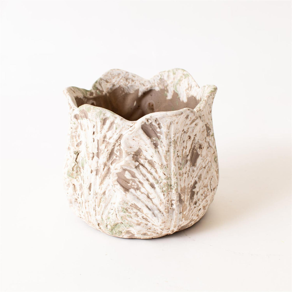 Planter - Distressed White Leaf Design