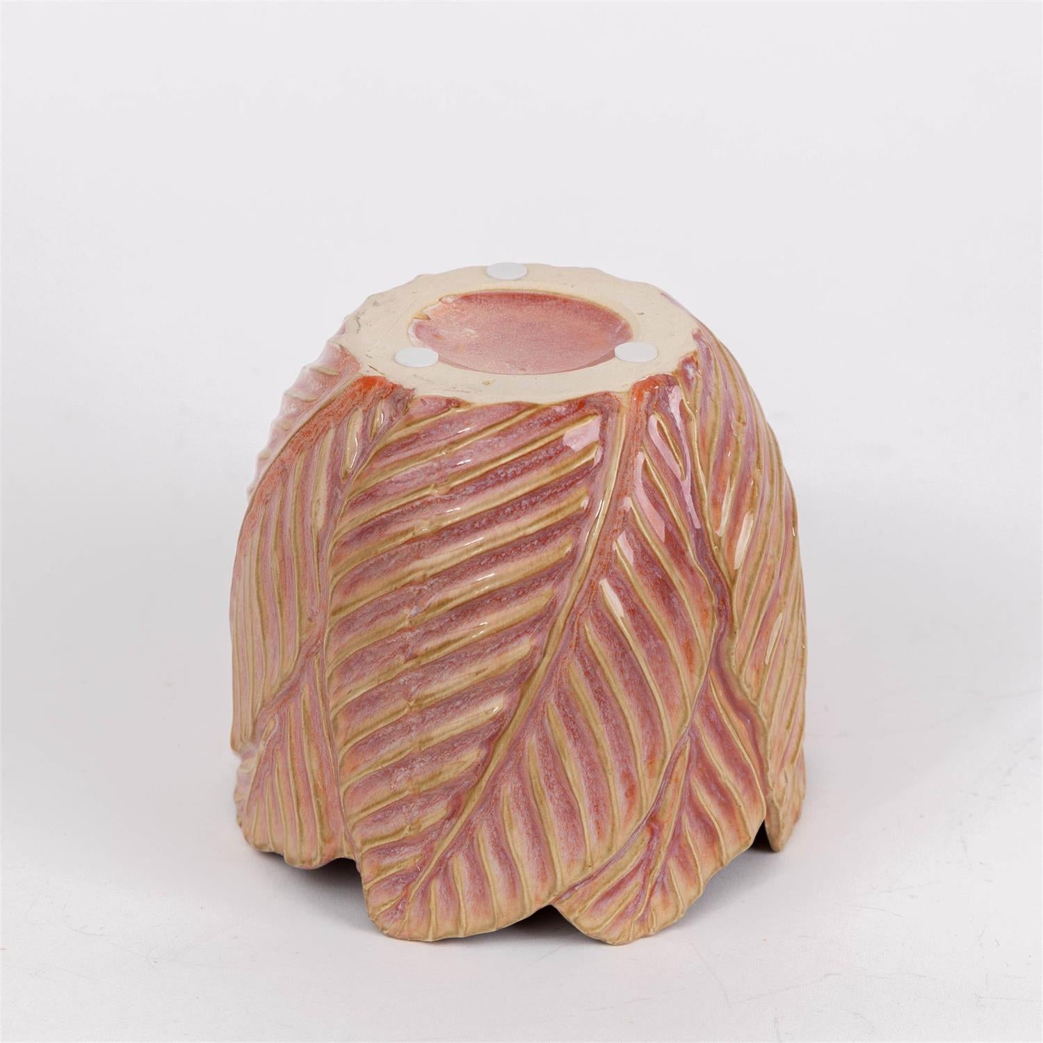 Planter - Pink Leaves, Reactive Glaze