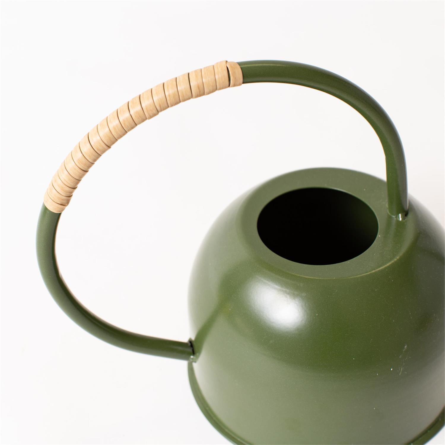 Green Enamel With Rattan Watering Can