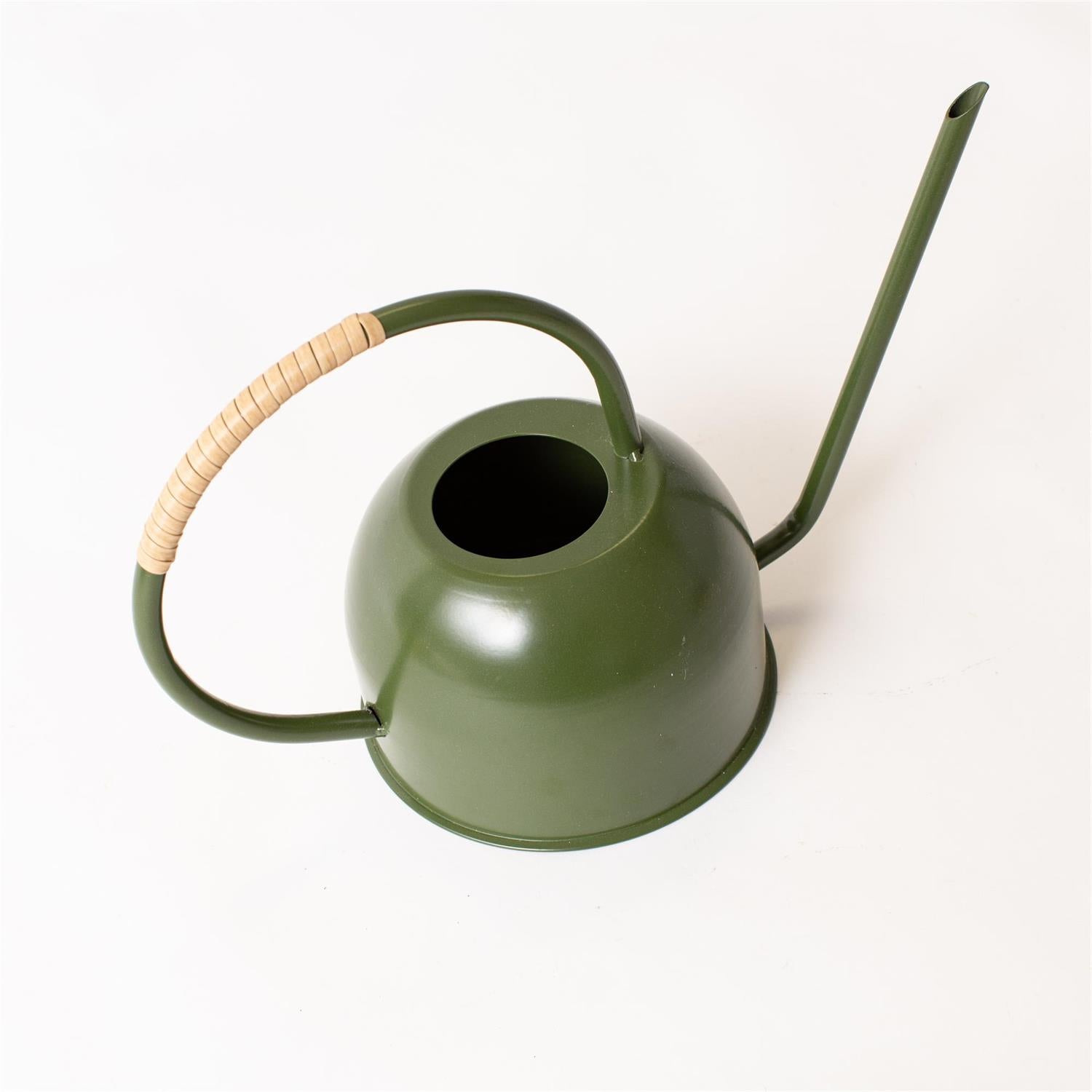 Green Enamel With Rattan Watering Can