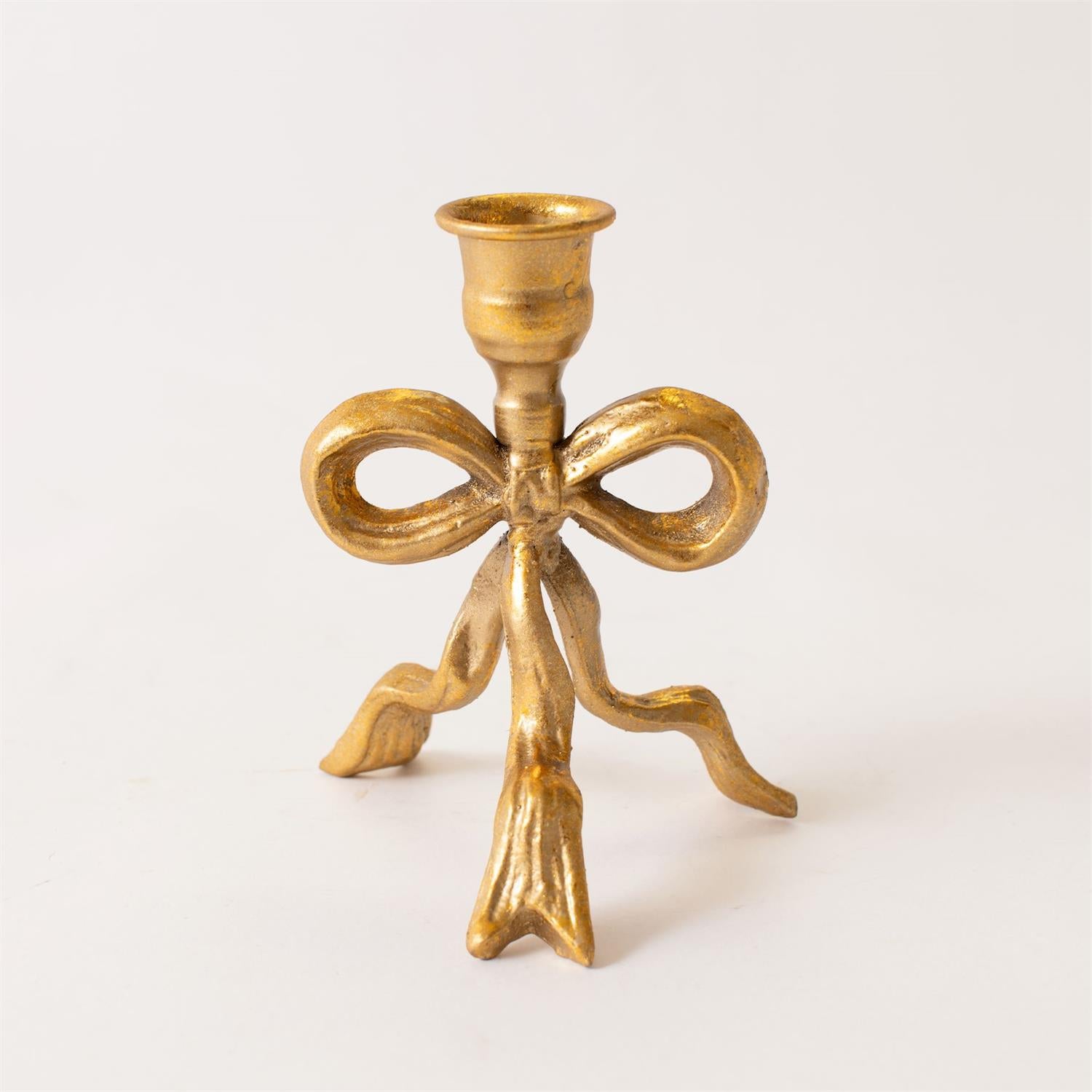 Candle Holder - Gold Metal Tied Bow
