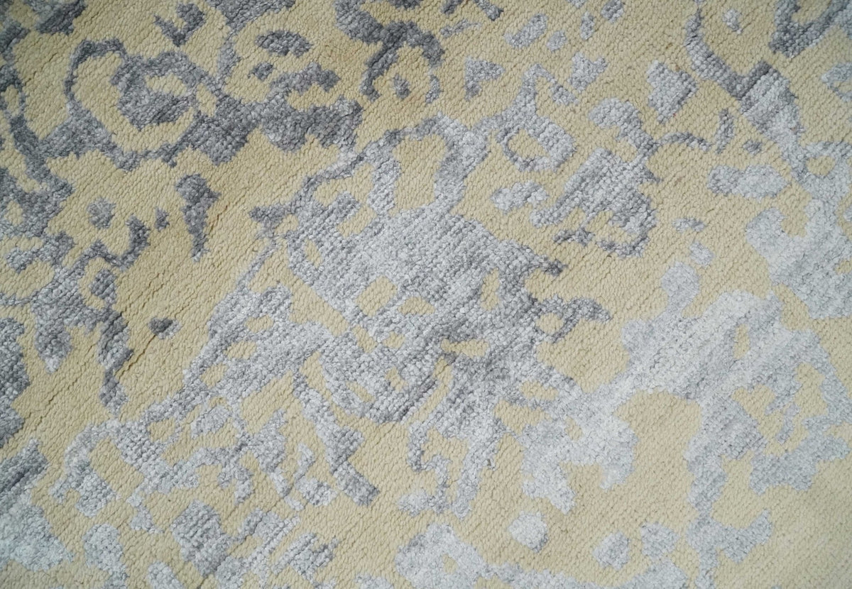 8x10 Beige, Charcoal and Silver Traditional Medallion Hand Knotted Wool and Bamboo Silk Area Rug